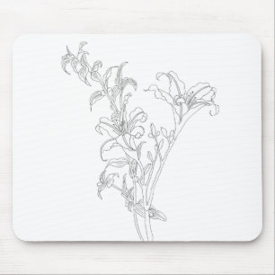 daylily line drawing black and white mouse mat