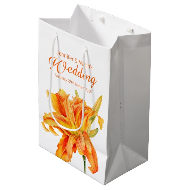 Daylily wedding flower girl favour medium gift bag (Front Angled)