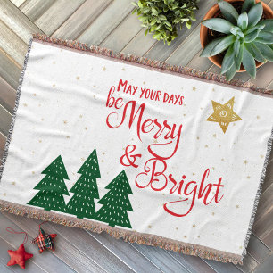 Days Be Merry Bright Red Calligraphy Star Trees Throw Blanket
