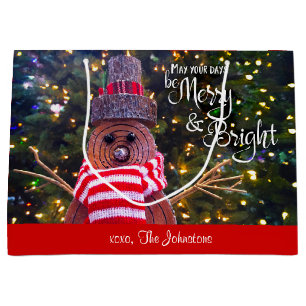 Days Be Merry Bright Rustic Snowman Custom Name Large Gift Bag