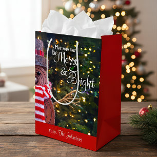 Days Be Merry Bright Rustic Snowman Custom Name Medium Gift Bag