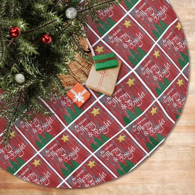 Days Be Merry Bright Trees Red Rustic Wood Pattern Brushed Polyester Tree Skirt (Creator Uploaded)
