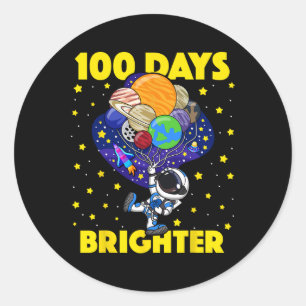 Days Brighter 100th Day Of School Astronaut Space Classic Round Sticker