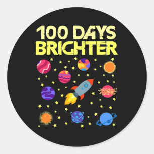 Days Brighter 100th Day Of School Stars Rocket Classic Round Sticker