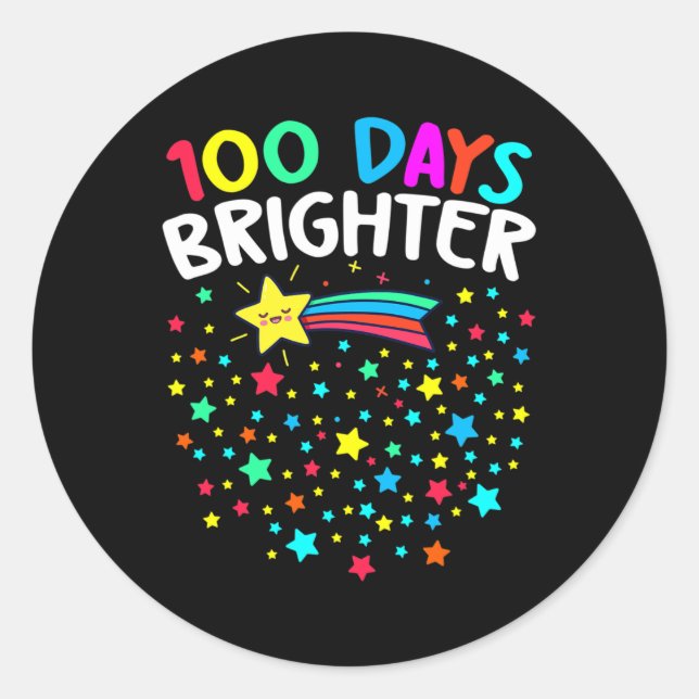 Days Brighter Happy 100 Days Of School Teachers Ki Classic Round Sticker (Front)