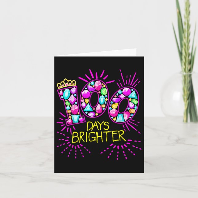 Days Brighter Teacher Girls 100 Days Of School Dia Card (Front)