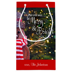 Days Merry Bright Rustic Snowman Custom Name Cute Small Gift Bag