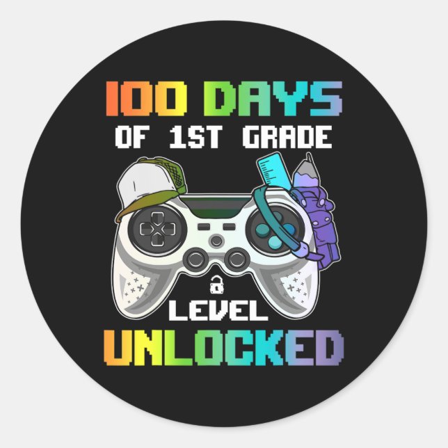 Days Of 1st Grade Level Unlocked Gamer Video Games Classic Round Sticker (Front)