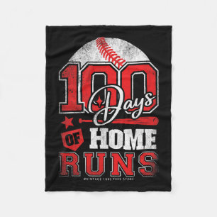 Days Of Home Runs Baseball Boys Kids 100th Day Of Fleece Blanket