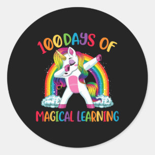 Days Of Magical Learning Dabbing Unicorn Girls Kid Classic Round Sticker