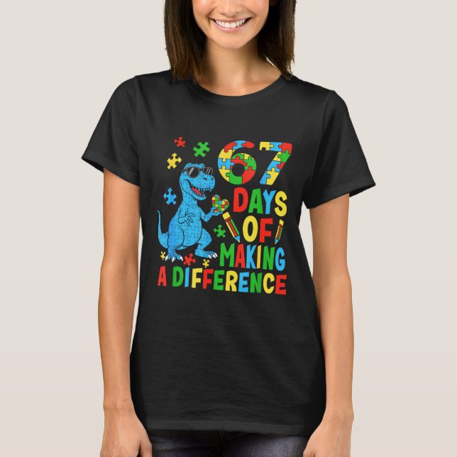 Days Of Making A Difference Dinosaur Autism Teache T-Shirt (Front)