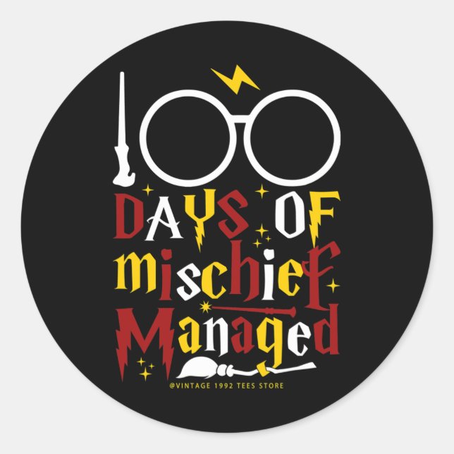 Days Of Mischief Managed Teacher Kid 100th Day Of  Classic Round Sticker (Front)