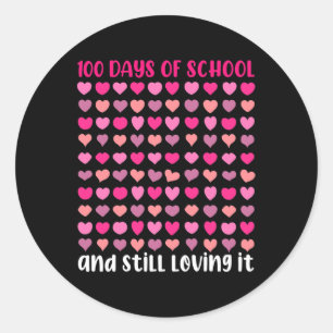 Days Of School And Still Loving It Hearts Girls  Classic Round Sticker