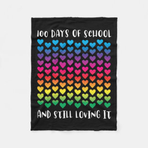Days Of School And Still Loving It Rainbow Hearts Fleece Blanket