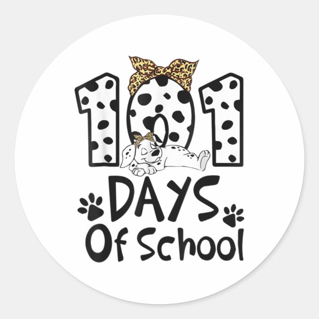 Days Of School Dalmatian Dog Boys Girls 100 Days  Classic Round Sticker (Front)