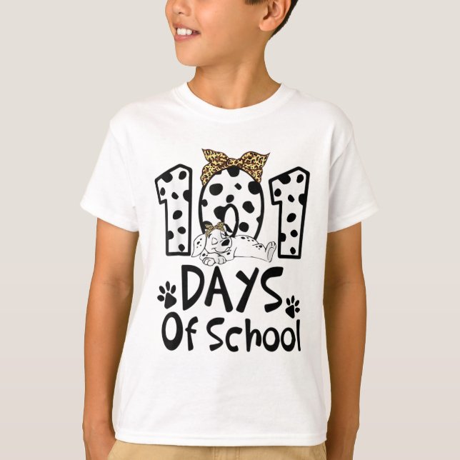 Days Of School Dalmatian Dog Boys Girls 100 Days  T-Shirt (Front)