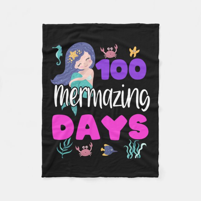 Days Of School Mermaid Cute Teacher Student Girls  Fleece Blanket (Front)