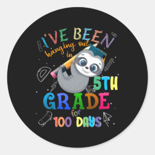 Days Of School Sloth Hanging Out In 5th Grade Stud Classic Round Sticker