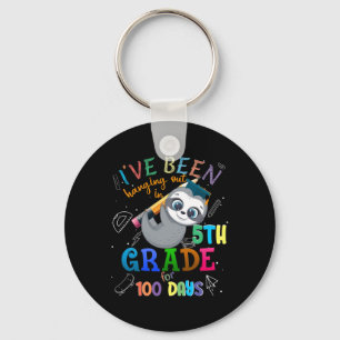 Days Of School Sloth Hanging Out In 5th Grade Stud Key Ring