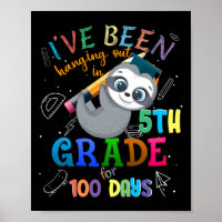 Days Of School Sloth Hanging Out In 5th Grade Stud