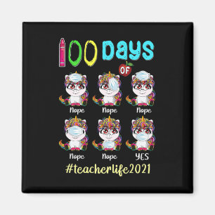 Days Of School Teacher Unicorn Wearing Mask Wrong Magnet