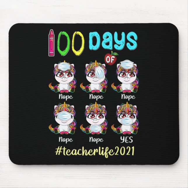 Days Of School Teacher Unicorn Wearing Mask Wrong  Mouse Mat (Front)