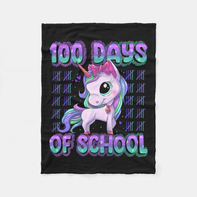 Days Of School Unicorn 100 Days Smarter 100th Day  Fleece Blanket (Front)