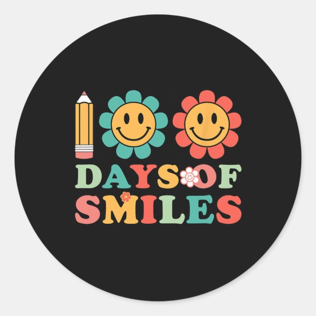Days Of Smiles Retro Groovy Teacher 100th Day Of S Classic Round Sticker (Front)