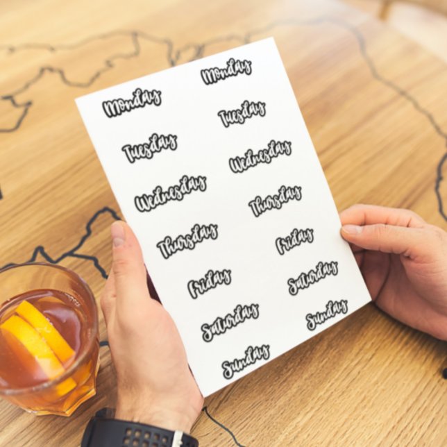 Days of the Week Black Outline White Font Stickers (Creator Uploaded)