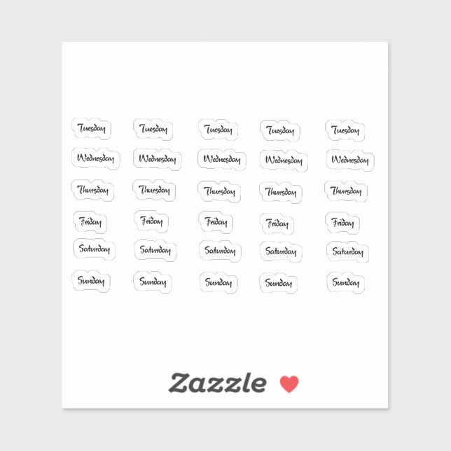 Days of the Week Brush Letter Stickers (Sheet)