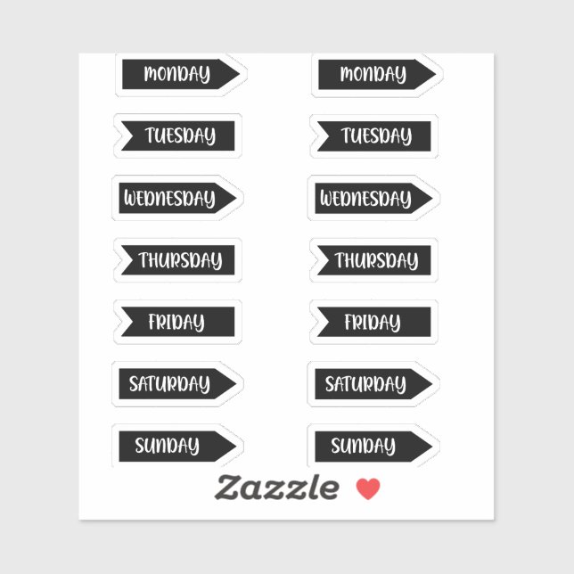 Days of the Week Bullet Journal Planner Black (Sheet)