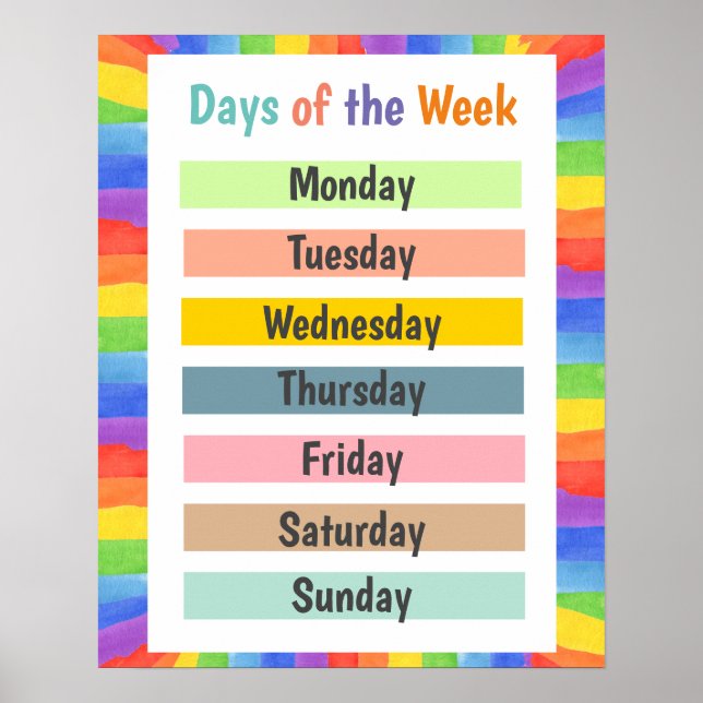 Days of the Week Colourful Poster (Front)