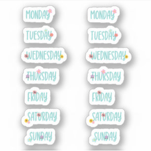 Days of the Week Cute Floral Green Handwriting