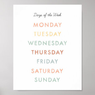 Days of the Week Montessori Classroom Art  Poster