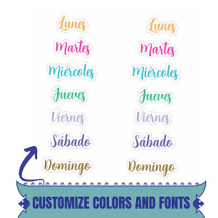 Days of The Week Spanish Custom Stickers