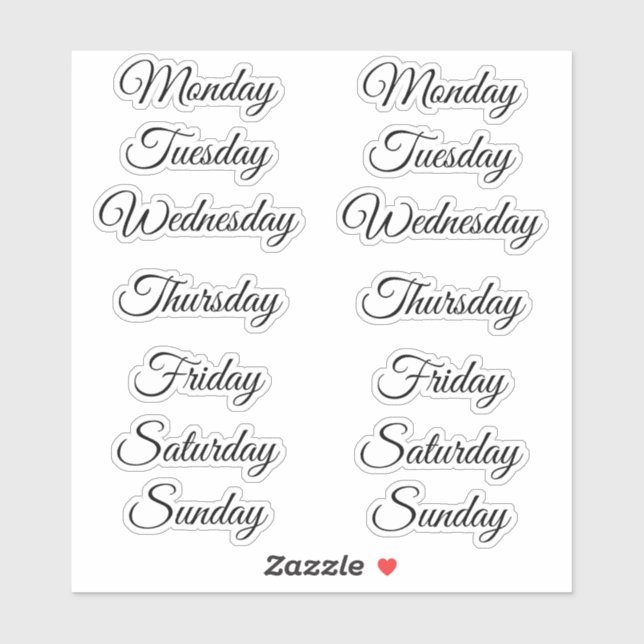 Days of the Week Stickers for Scrapbook & Planners (Sheet)