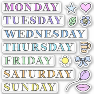 Days of Week and Doodles Custom Cut Stickers 6x6"