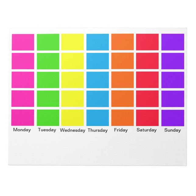 Days of Week Colour Coded Calendar Tools Notepads (Front)