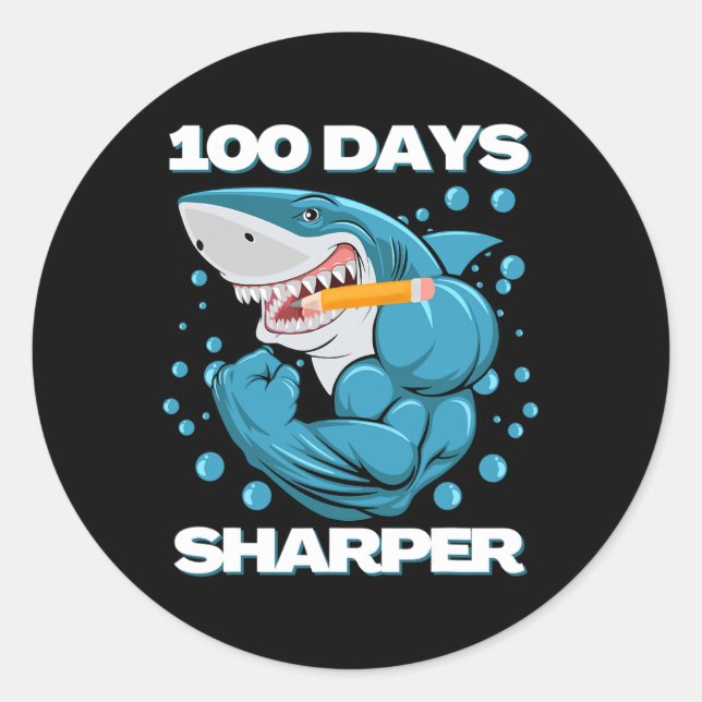 Days Sharper Shark Fun 100 Days Of School  Classic Round Sticker (Front)