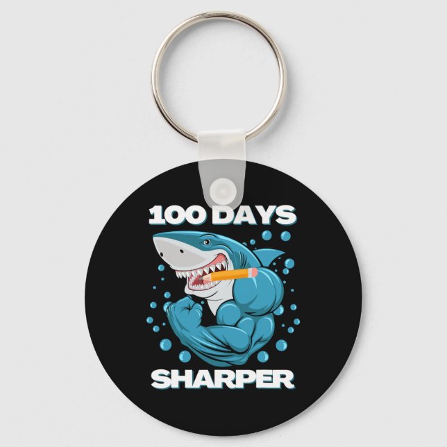 Days Sharper Shark Fun 100 Days Of School  Key Ring (Front)