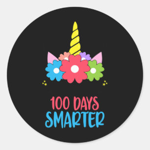 Days Smarter 100th Day Of School Unicorn Girls Wom Classic Round Sticker