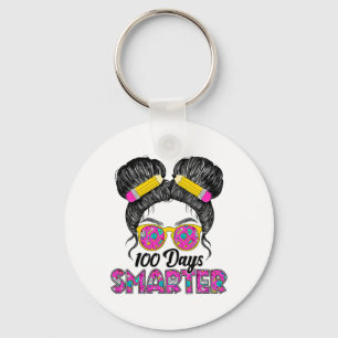 Days Smarter Girls Messy Bun Hair Cute 100th Day K Key Ring
