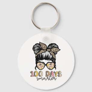 Days Smarter Groovy 100 Days Of School Messy Bun G Key Ring