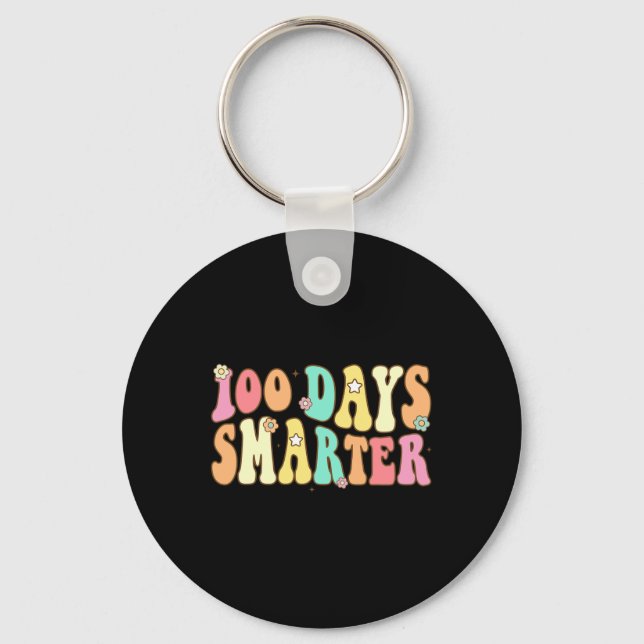 Days Smarter Happy 100th Day Of School Groovy Boy  Key Ring (Front)