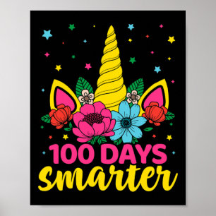Days Smarter Unicorn Girls 100th Day Of School Kid Poster