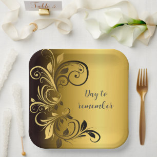 Days to Remember, Black Gold Floral Border Paper Plate