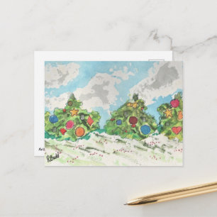 Daytime Christmas Trees Holiday Postcard