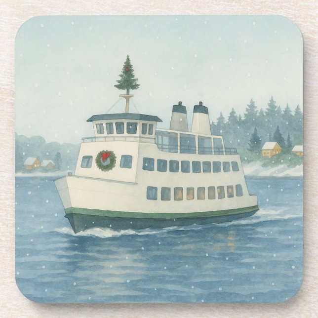 Daytime Ferry Christmas Card Coaster (Front)