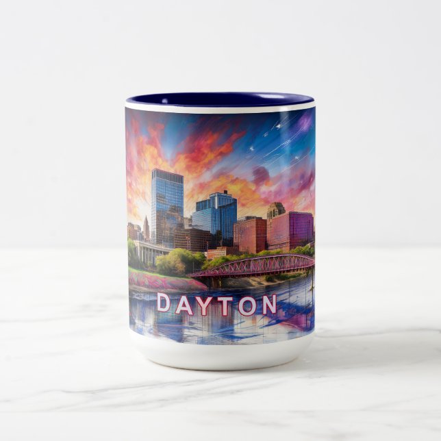 Dayton Ohio Abstract Skyline Two-Tone Coffee Mug (Center)