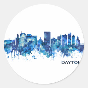 Dayton Ohio Skyline Blue Classic Round Sticker